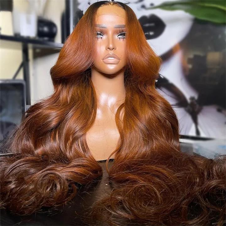 Ginger Ombre Body Wave Human Hair Lace Wig | HD Lace Front 13x4 or 4x4 Closure | Dark Roots | Lumma