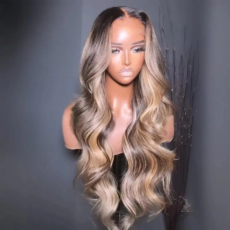 Highlight Blonde Human Hair Lace Wig | 13x4 Lace Front | Black Roots | Pre-Plucked | Lumma